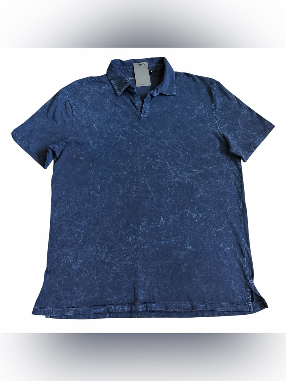 John Varvatos Men’s Bodhi Polo Shirt Sz M Navy Marble Wash Peace Sign Logo NWT